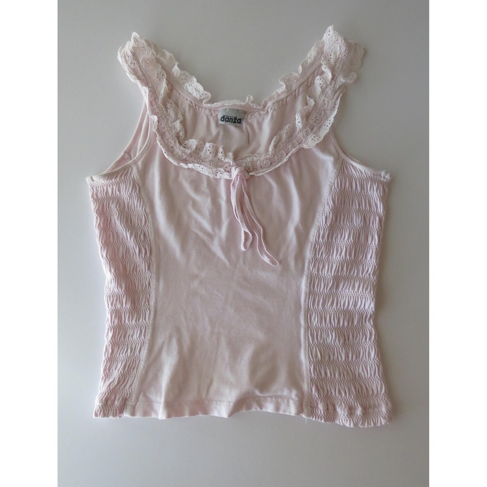 Vintage Italian Pastel Pink Dimensione Danza Lace Ruffle Top, Made in Italy